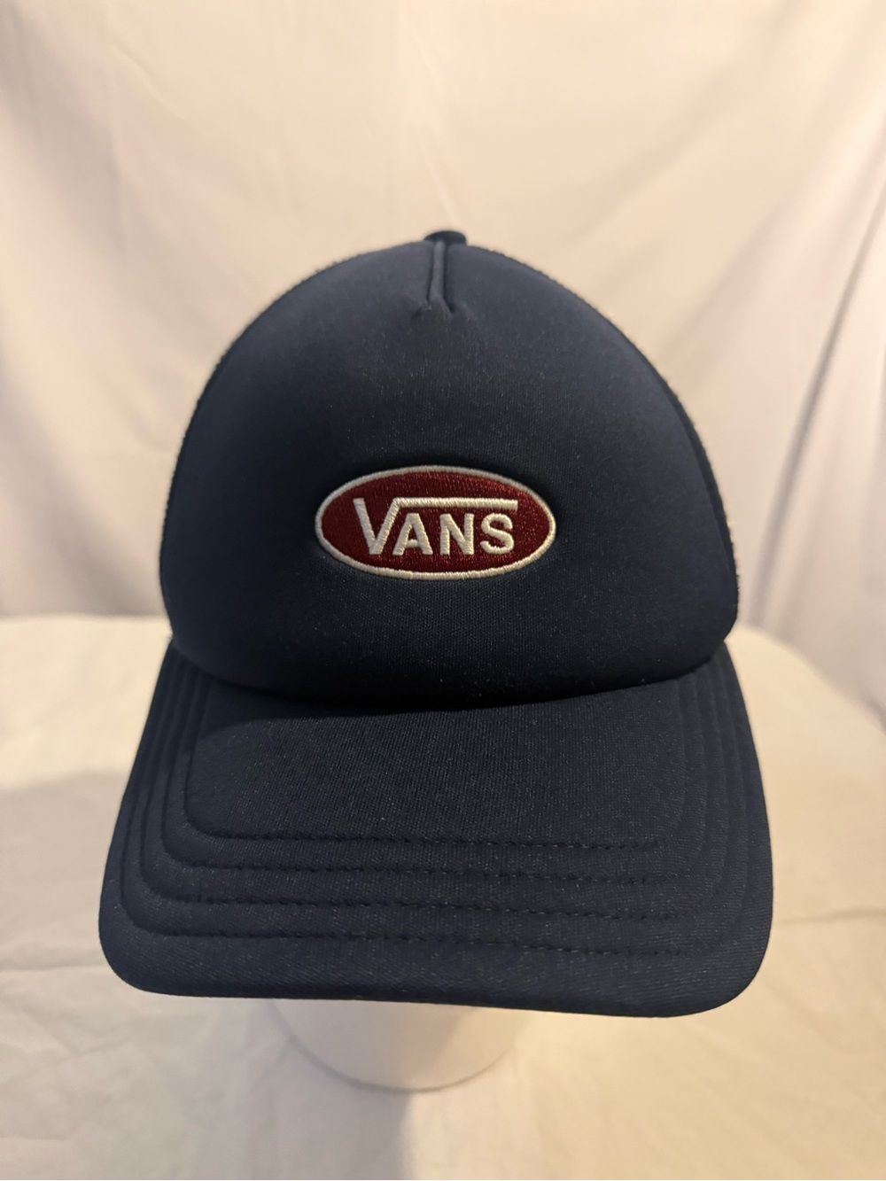 Vans Navy Foam Trucker Cap with Maroon Logo Patch
